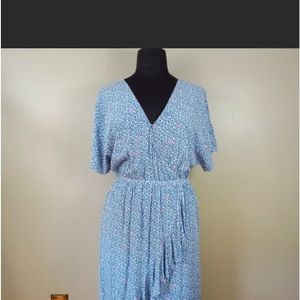 J.Crew Mercantile Faux Wrap Midi Dress Ruffle Blue Floral L